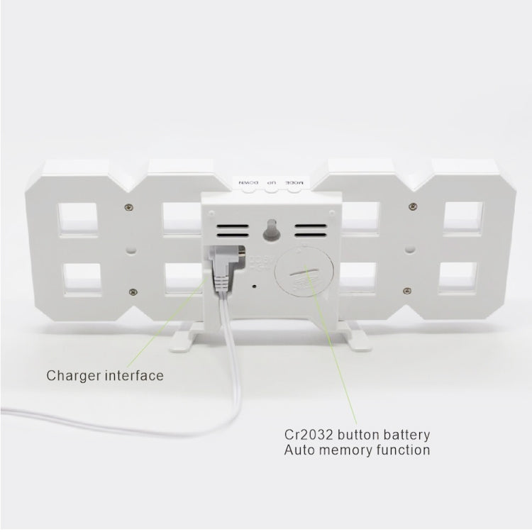 Multi-Function Large 3D LED Digital Wall Alarm Clock with Snooze Function, 12/24 Hours Display for Home, Kitchen, Office, DC 5V, CE Certificated, White Body White Characters, White Body Green Characters, White Body Blue Characters                      ...