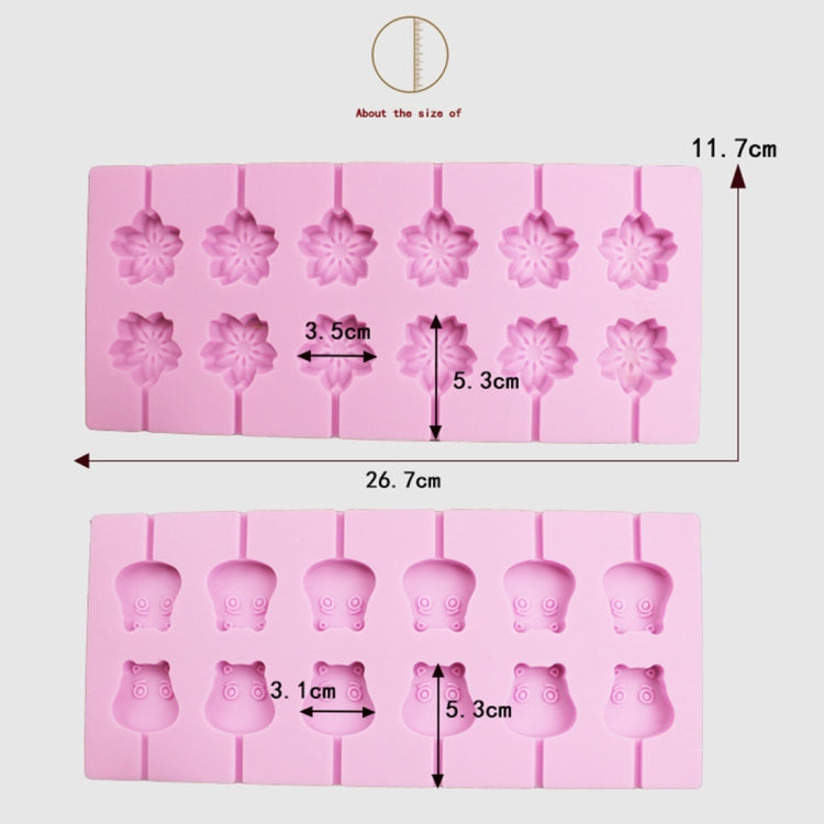 12-Capacity DIY Silicone Chocolate Molds(Lollipop Shape), Lollipop Shape, Cherry Blossoms Shape, Cow Shape