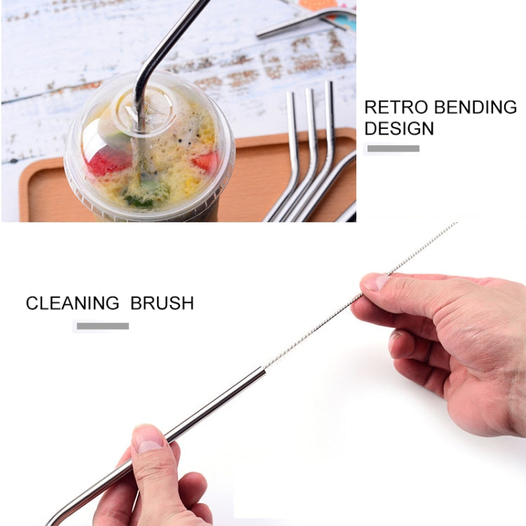 4pcs Reusable Stainless Steel Drinking Straw + Cleaner Brush Set Kit,  215*6mm, 215*6mm (Combination)