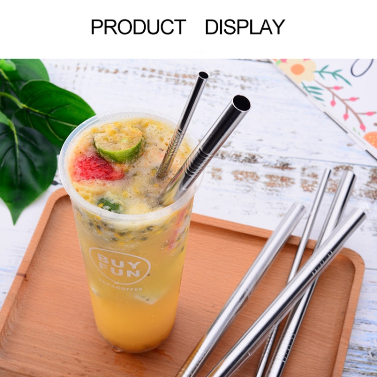5pcs Reusable Stainless Steel Straight Drinking Straw + Cleaner Brush Set Kit,  215*8mm, 215*8mm (Straight)