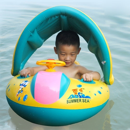 Inflatable Swimming Safety Seat Sunshade Boat Ring for Baby Children, Inflated Size: 72cm x 65cm x 58cm