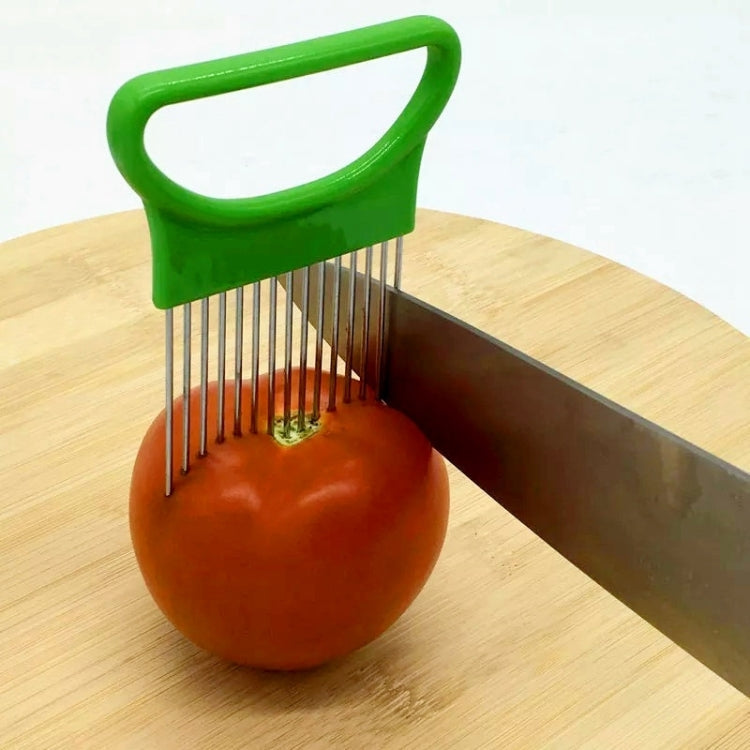 Stainless Steel Vegetable Onion Cutter Holder Meat Needle Kitchen Tools, Green, Blue, White, Orange