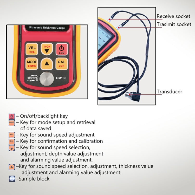 BENETECH GM130 Ultrasonic Thickness Meter Tester Gauge, Measure Range: 1.00~300.0mm, GM130