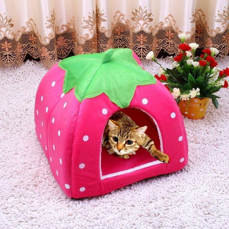 Strawberry Shaped Foldable Short Plush Pet House Nest, Size: S, Pink, Size S, Blue, Size S, Purple, Size S, Dark Blue, Size S, Red, Size S