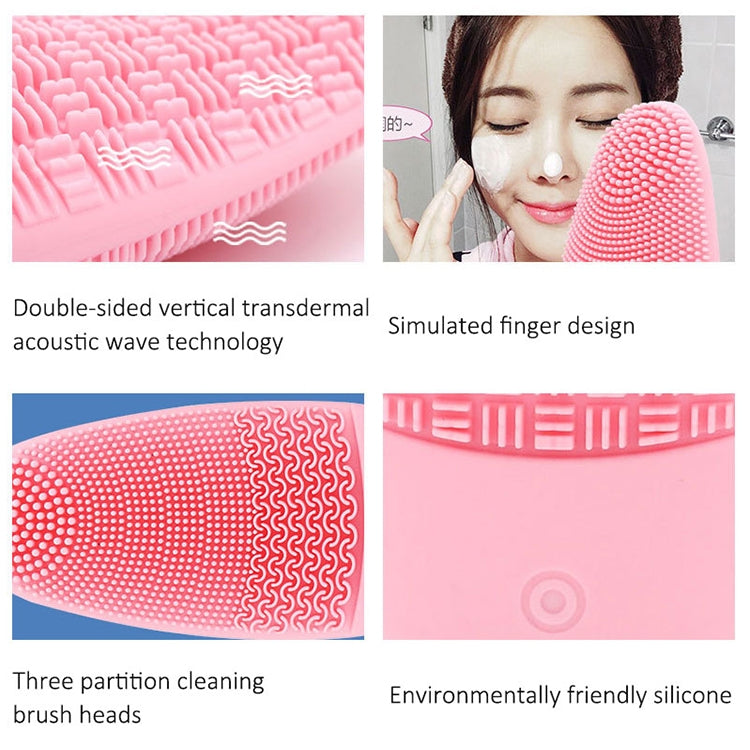 CNaier AE-618 Battery-powered Silicone Acoustic Wave Face Skin Care Electric Facial Cleanser (Blue)