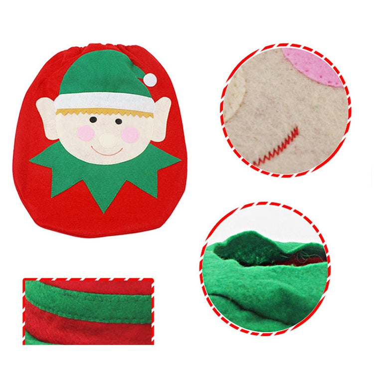 Fancy Christmas Decoration Happy Santa Elf Toilet Seat Cover Rug Bathroom Set, Elf