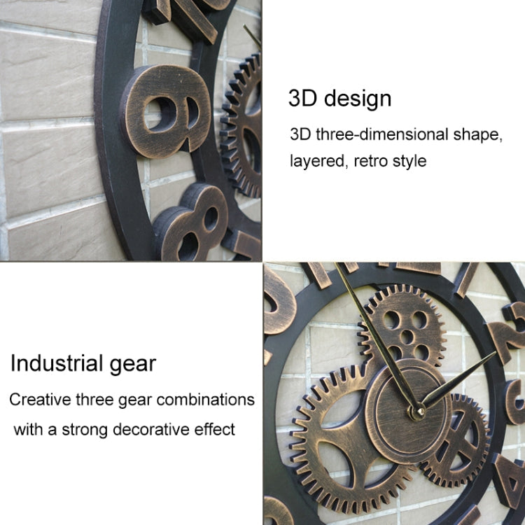 Retro Wooden Round Single-sided Gear Clock Number Wall Clock, Diameter: 58cm, Number 58, Number 58cm