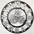 Retro Wooden Round Single-sided Gear Clock Rome Number Wall Clock, Diameter: 80cm, Rome Number 80cm, Rome Number 80cm (Gold)