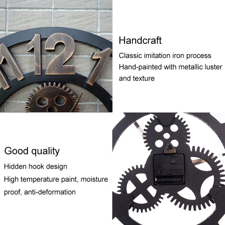 Retro Wooden Round Single-sided Gear Clock Rome Number Wall Clock, Diameter: 80cm, Rome Number 80cm, Rome Number 80cm (Gold)