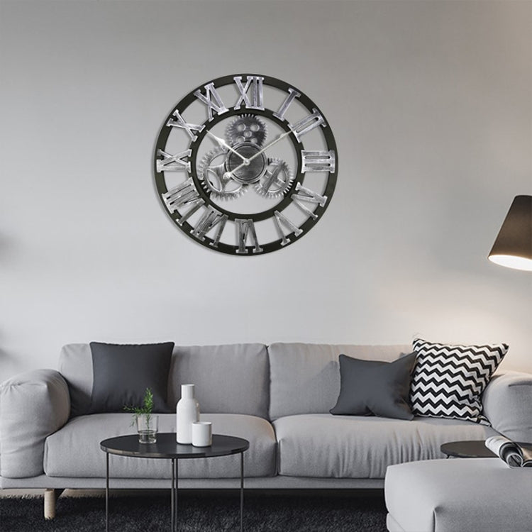 Retro Wooden Round Single-sided Gear Clock Rome Number Wall Clock, Diameter: 80cm, Rome Number 80cm, Rome Number 80cm (Gold)