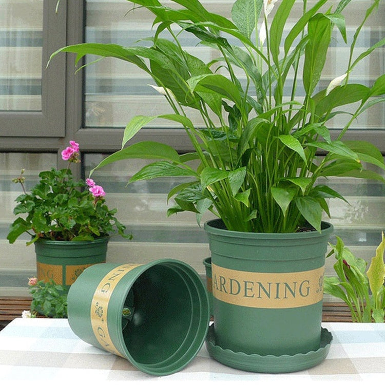 Flower Pots Plant Nursery Pots Plastic Pots Creative Gallons Pots with Tray,Size:12*16*12cm, Random Text Background Color Delivery, 12*16*12cm