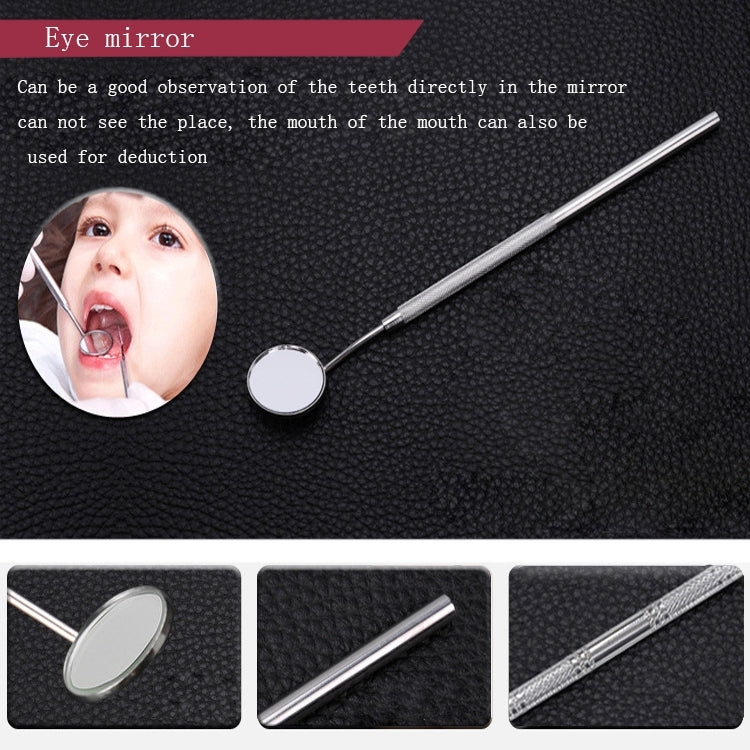 6 in 1 Dental Tool Set (Stainless Steel Probe + Hoe-shaped Dentist + Sickle Dentist + Tooth Stain Rejection Device + Dental Tweezers + Mouth Mirror)