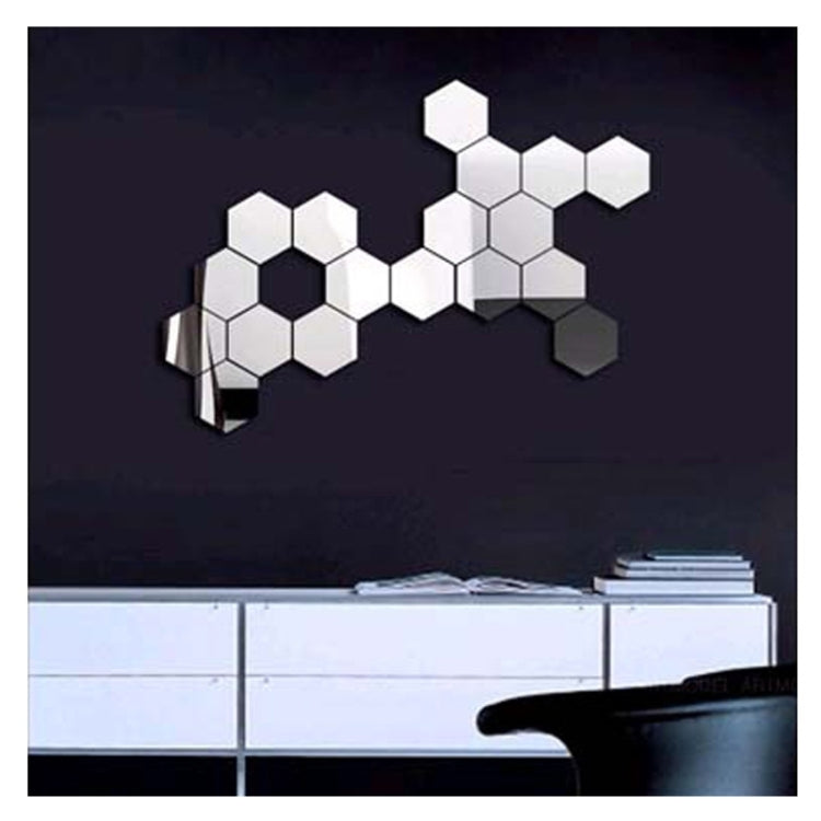12 PCS 3D Hexagonal Mirror Wall Stickers Set, Size: 4*4cm(Silver)