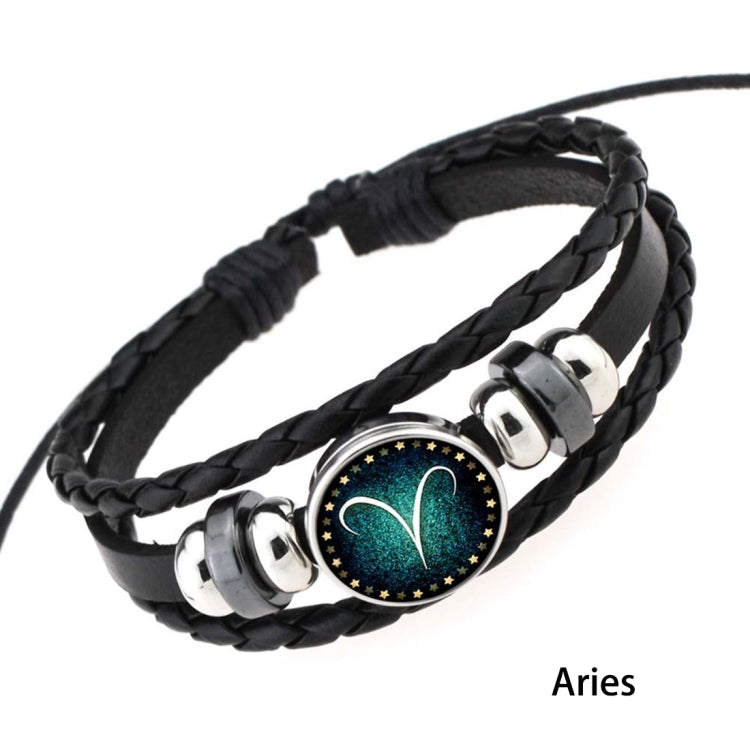 European and American Hand-knitted Beaded Retro DIY Bracelet Constellation Leather Punk Fashion Bracelet, Gemini, Taurus, Aquarius, Sagittarius, Pisces, Cancer, Aries, Scorpion, Capricorn, Virgo, Leo, Libra