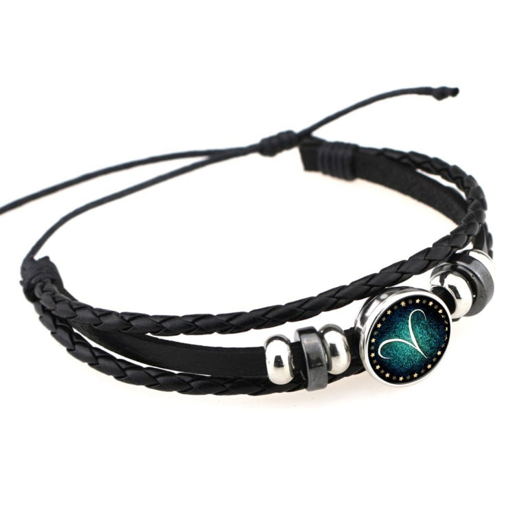 European and American Hand-knitted Beaded Retro DIY Bracelet Constellation Leather Punk Fashion Bracelet, Gemini, Taurus, Aquarius, Sagittarius, Pisces, Cancer, Aries, Scorpion, Capricorn, Virgo, Leo, Libra