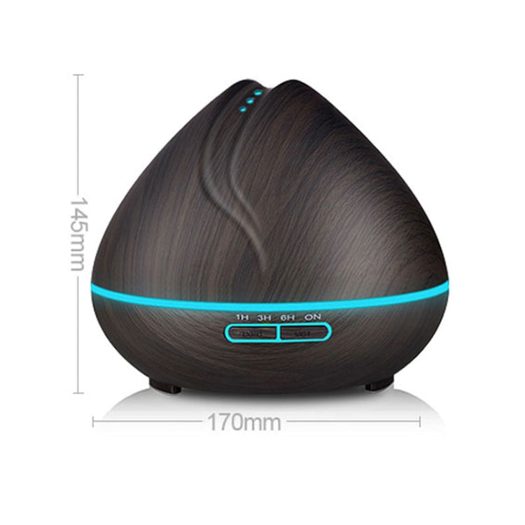 Peach Shape Wood Grain Remote Control Ultrasonic Humidifier Aromatherapy Machine Automatic Alcohol Sprayer with LED Lights, Capacity: 400mL, UK Plug (Dark Wood Color)