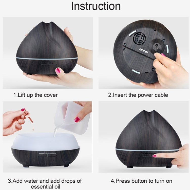 Peach Shape Wood Grain Remote Control Ultrasonic Humidifier Aromatherapy Machine Automatic Alcohol Sprayer with LED Lights, Capacity: 400mL, UK Plug (Dark Wood Color)