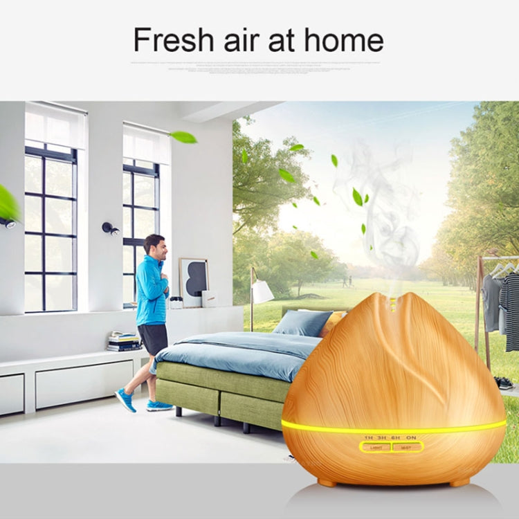 Peach Shape Wood Grain Remote Control Ultrasonic Humidifier Aromatherapy Machine Automatic Alcohol Sprayer with LED Lights, Capacity: 400mL, UK Plug (Dark Wood Color)