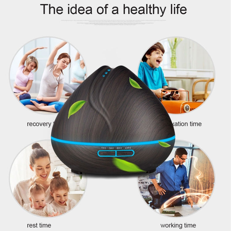 Peach Shape Wood Grain Remote Control Ultrasonic Humidifier Aromatherapy Machine Automatic Alcohol Sprayer with LED Lights, Capacity: 400mL, UK Plug (Dark Wood Color)