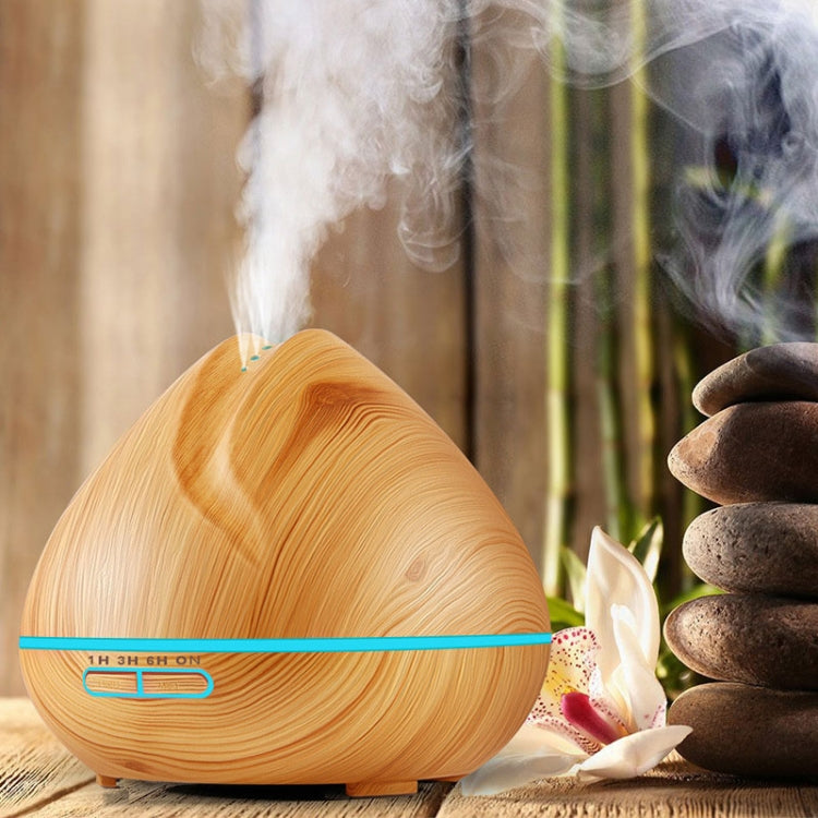 Peach Shape Wood Grain Remote Control Ultrasonic Humidifier Aromatherapy Machine Automatic Alcohol Sprayer with LED Lights, Capacity: 400mL, UK Plug (Dark Wood Color)