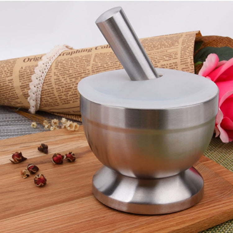 Kitchen Stainless Steel Garlic Food Mortar with Cover, Size: Large