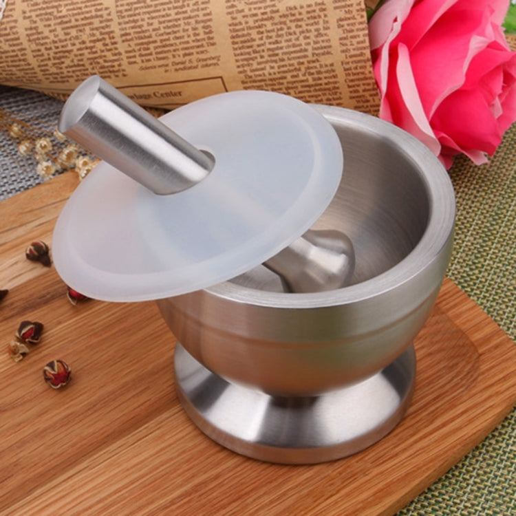 Kitchen Stainless Steel Garlic Food Mortar with Cover, Size: Large