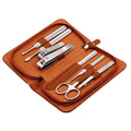 8-in-1 Nail Care Kit with Leather Bag: Clippers, Scissors, Tweezers, File