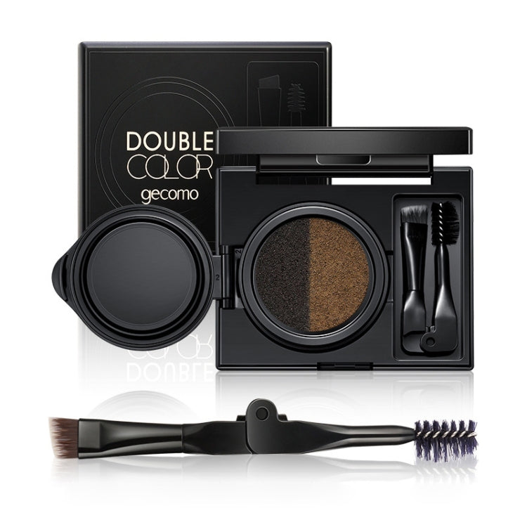 GECOMO Double Color Air Cushion Eyebrow Makeup Dye Palette With Eyebrow Brush(Grey)