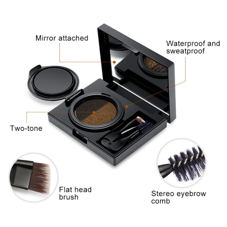 GECOMO Double Color Air Cushion Eyebrow Makeup Dye Palette With Eyebrow Brush(Grey)