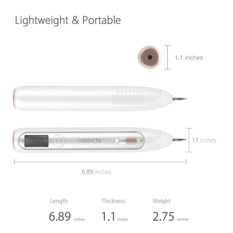 XPREEN XPRE051 Professional Wireless Rechargeable Mole Freckle Dark Spots Tattoo Wart Removal Pen Skin Tag Spot Eraser Pro Beauty Sweep Spot Pen Kit With LED Screen & Spotlight(White)