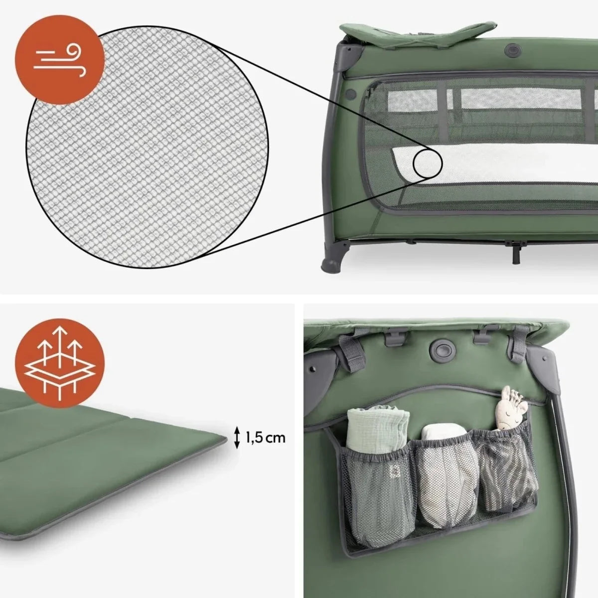 Hauck Play N Relax Center Travel Cot - Dark Green