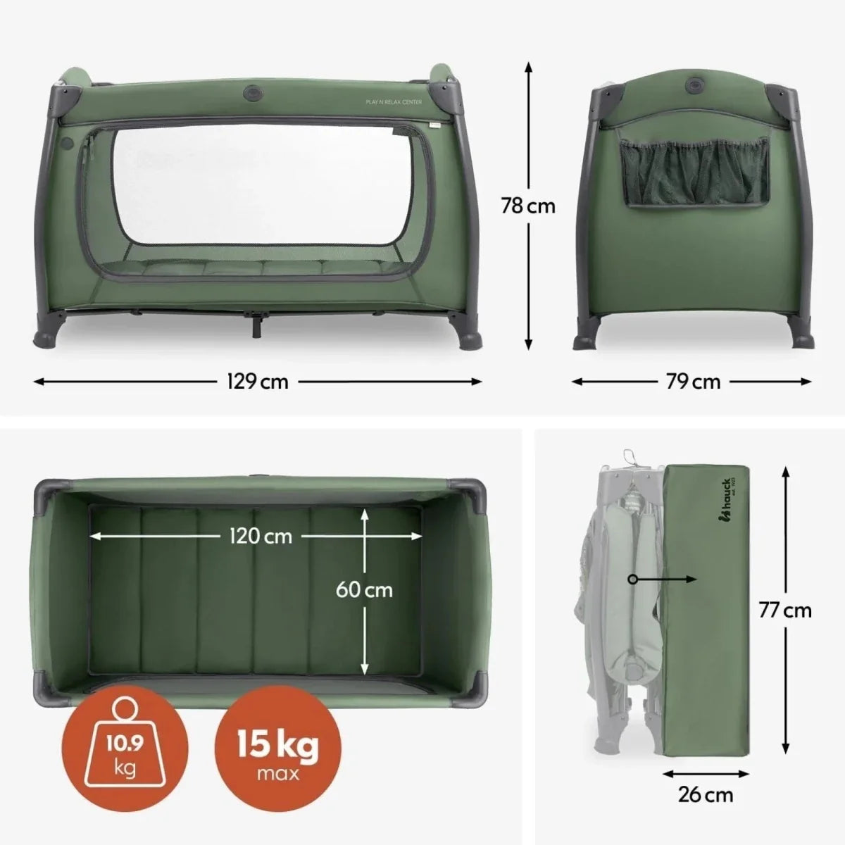 Hauck Play N Relax Center Travel Cot - Dark Green