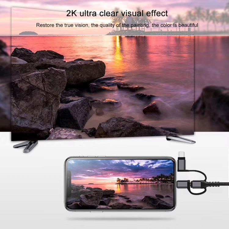 3 in 1 Micro USB + USB-C / Type-C + 8 Pin to HDMI HDTV Cable(Red)