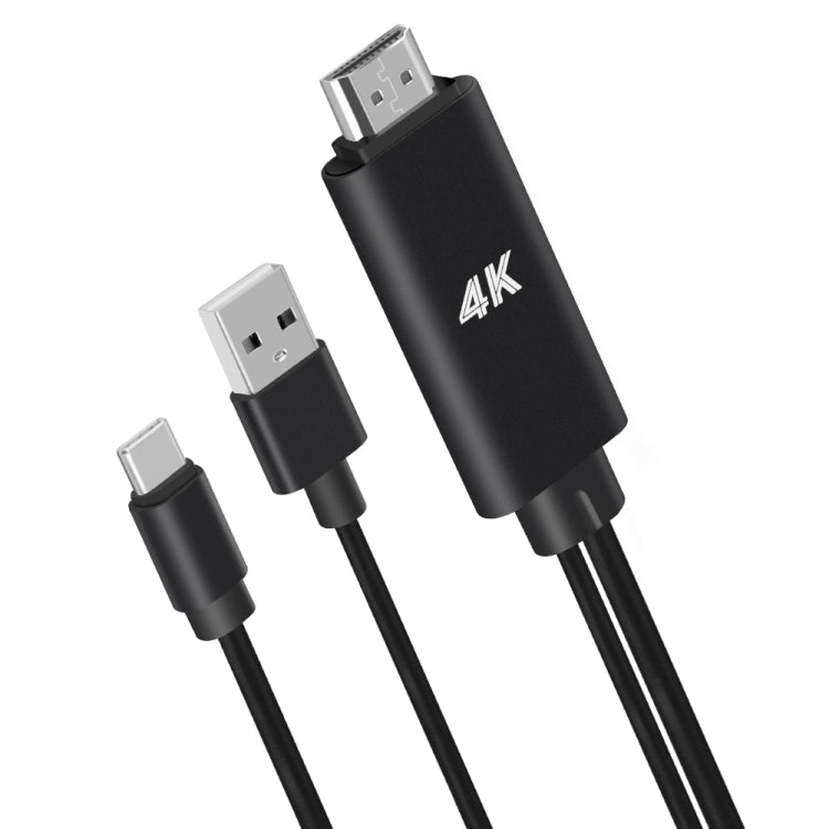 9572A USB Power Supply USB-C/Type-C to HDMI 4K Aluminum Alloy Cable, Length: 1.8m(Black)