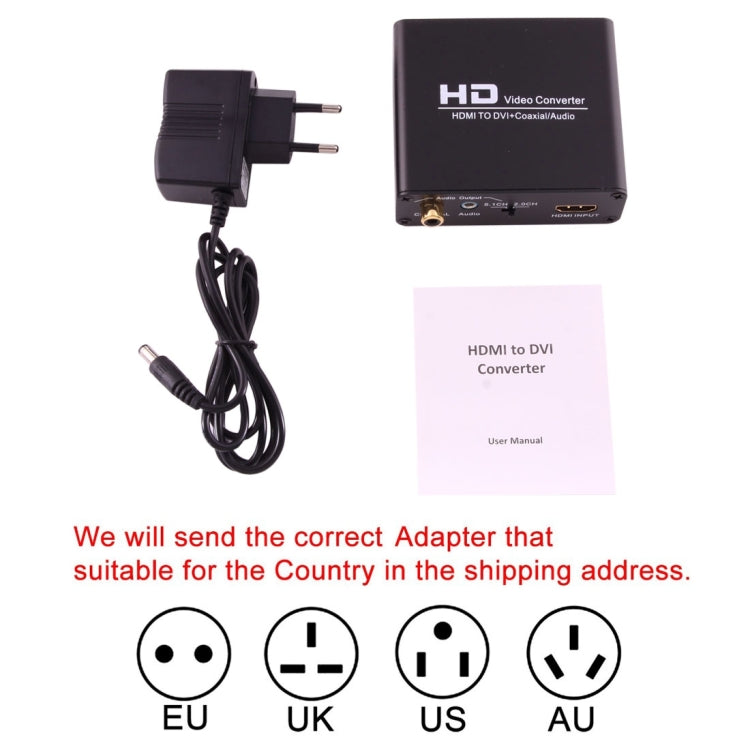 NEWKENG X5 HDMI to DVI with Audio 3.5mm Coaxial Output Video Converter, EU Plug, X5 HDMI to DVI with Audio