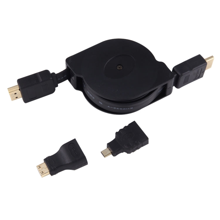 1m Retractable HDMI Cable with Mini/Micro HDMI Adapters for Devices