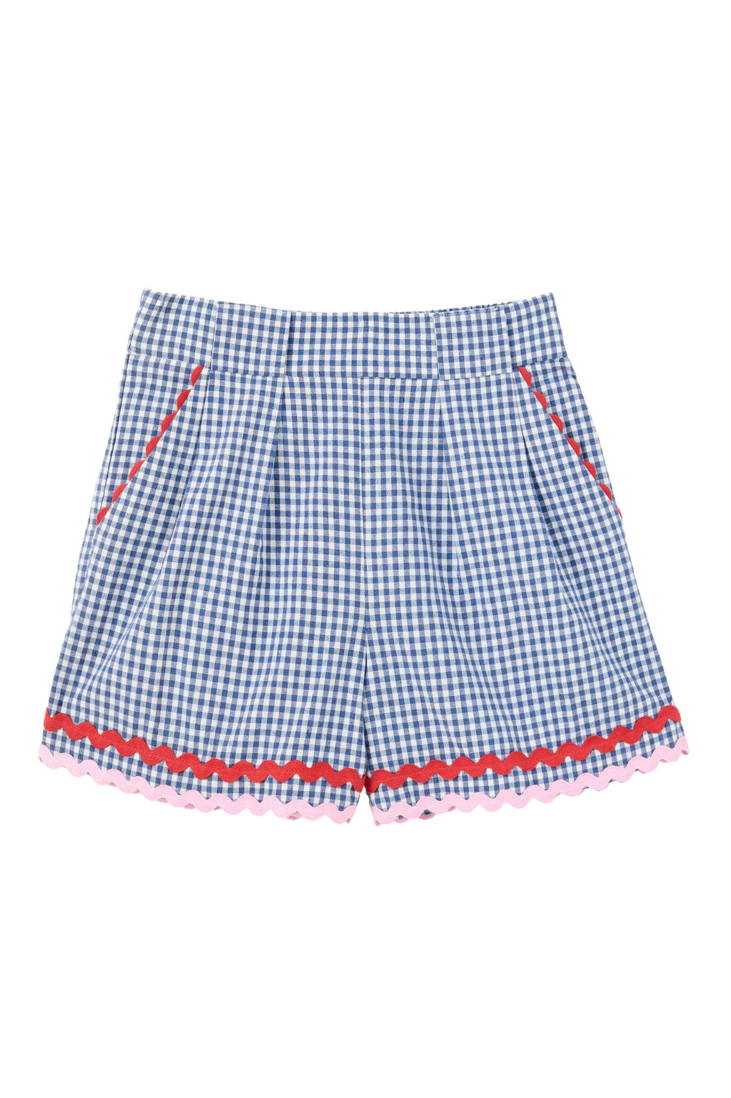 Hilton Gingham Ric Rac Trim Shorts - Blue
