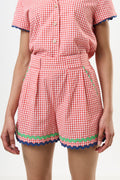 Hilton Gingham Ric Rac Trim Shorts - Red