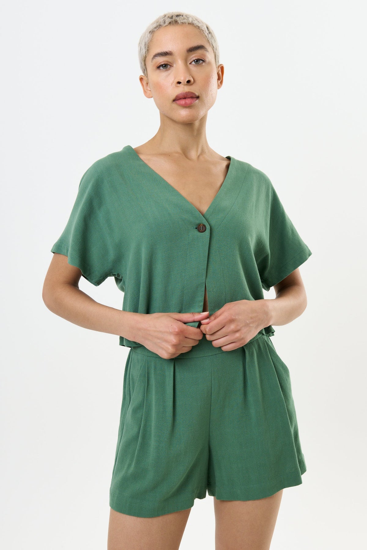 Hilton Linen Mix Shorts - Green