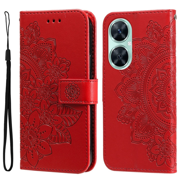 For Huawei nova 11i / Maimang 20 5G / Enjoy 60 Pro 7-petal Flowers Embossing Leather Phone Case (Red)