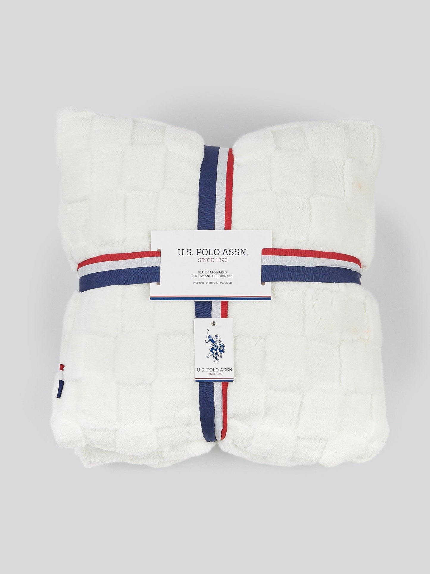 Plush Jacquard Throw & Cushion Set in Bright White