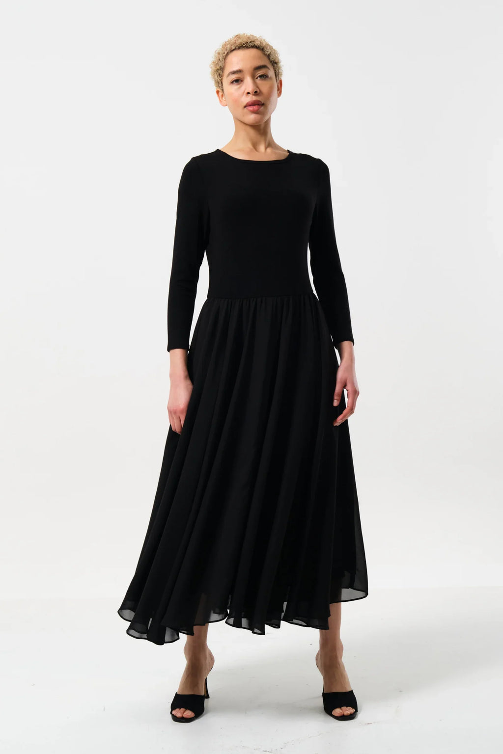 Huxley Jersey & Georgette Midi Dress - Black