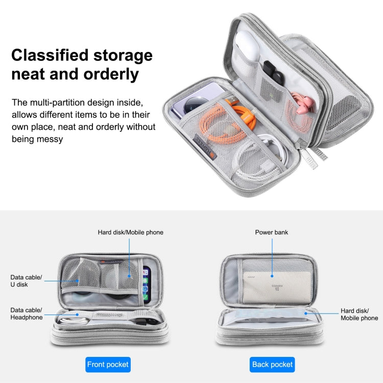 HAWEEL Electronic Organizer Double Layers Storage Bag for Cables, Charger, Power Bank, Phones, Earphones (Grey)