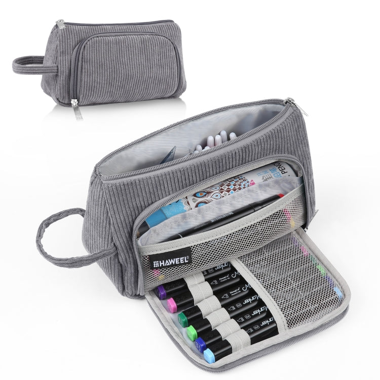HAWEEL Corduroy Triangular Pen Case Makeup Pouch Travel Cosmetic Organizer Bag(Grey)
