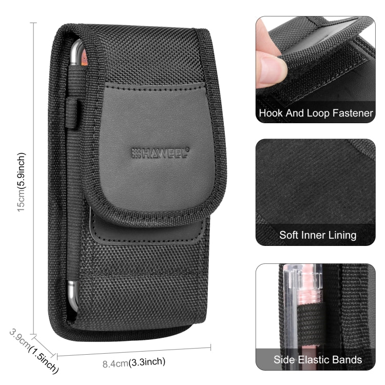 HAWEEL 4.7 inch Nylon Cloth Phone Belt Clip Carrying Pouch with Card Slot(Black)