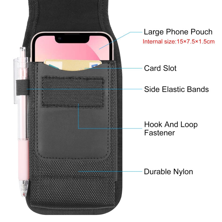 HAWEEL 4.7-6.1 inch Nylon Cloth Phone Belt Clip Carrying Pouch with Card Slot (Black)