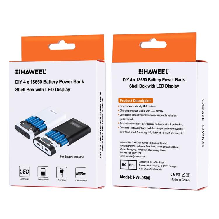 HAWEEL DIY 4 x 18650 Battery (Not Included) 10000mAh Power Bank Shell Box with 2 x USB Output & Display for iPhone, Galaxy, Sony, HTC, Google, Huawei, Xiaomi, Lenovo and other Smartphones, DIY 4 x 18650 10000mAh  Battery (US)                           ...