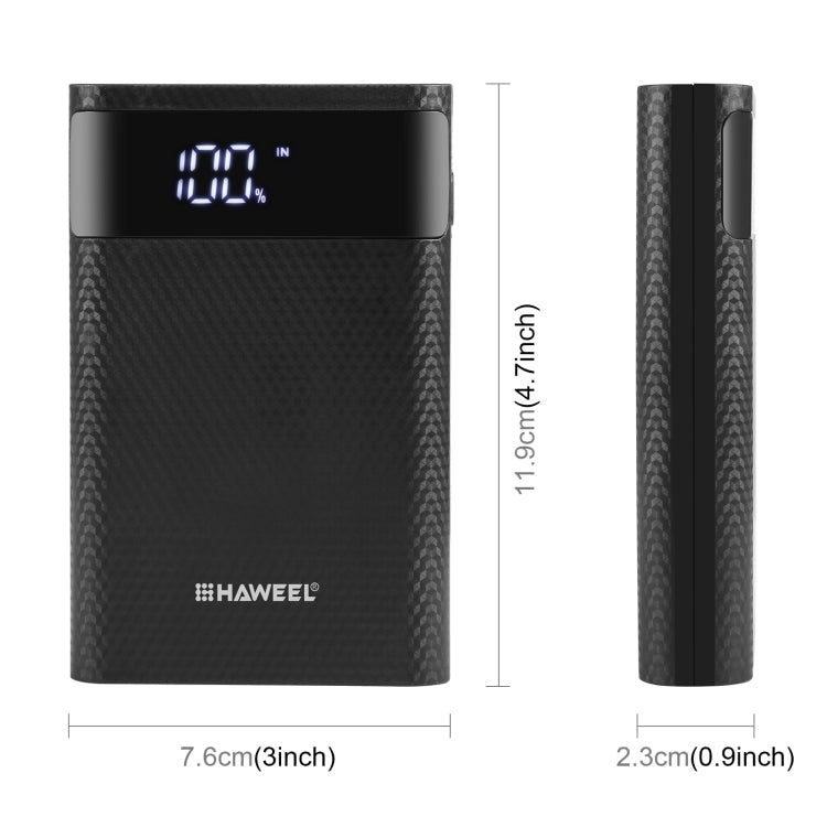 HAWEEL 4x18650 DIY 12000mAh Power Bank Shell with Dual USB & Display (Black)
