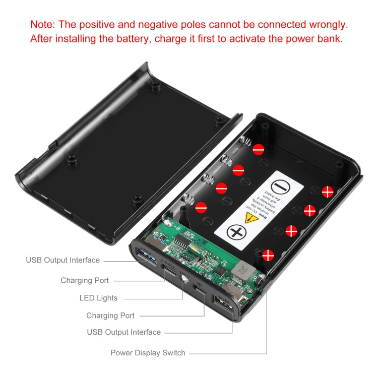 HAWEEL 4x18650 DIY 12000mAh Power Bank Shell with Dual USB & Display (Black)