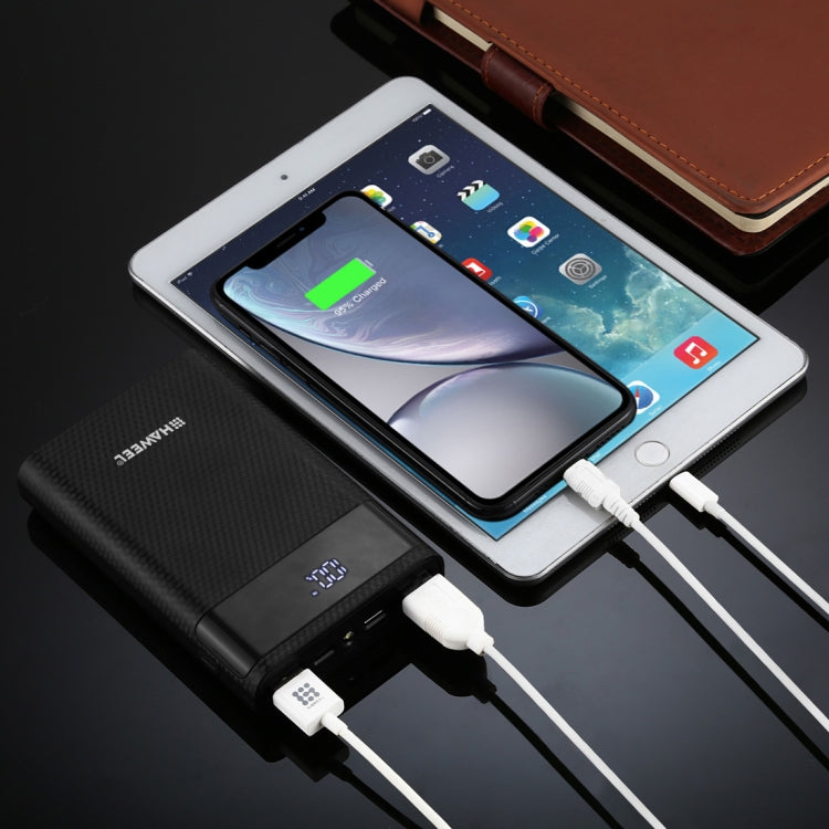 HAWEEL 4x18650 DIY 12000mAh Power Bank Shell with Dual USB & Display (Black)